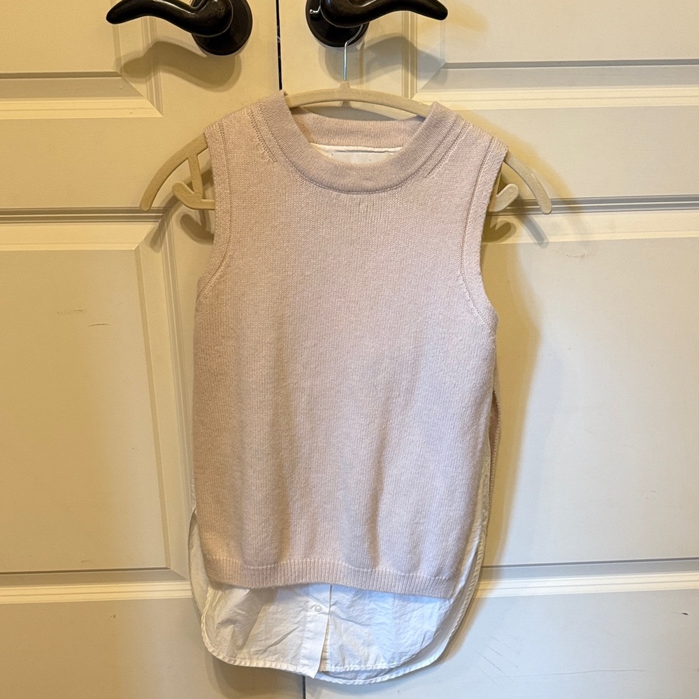 Brochu Walker Sleeveless cashmere vest layered with cotton undershirt